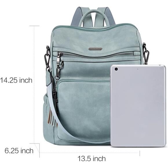 Women Large Vegan Leather Fashion Backpack Blue - Picture 3 of 6